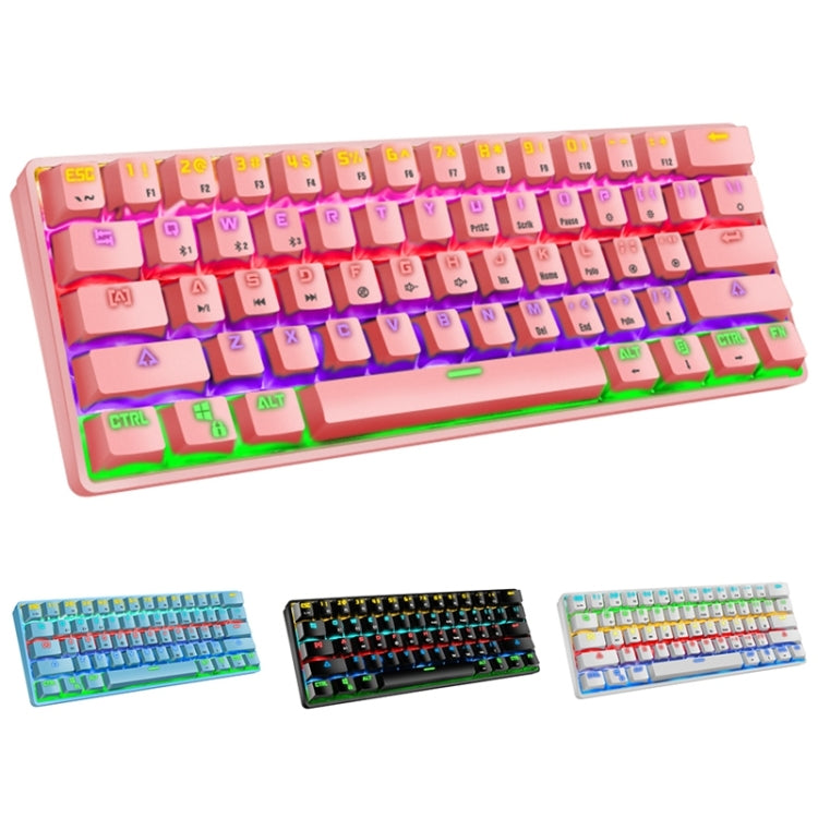 LEAVEN K28 61 Keys Gaming Office Computer RGB Wireless Bluetooth + Wired Dual Mode Mechanical Keyboard, Cabel Length:1.5m, Colour: Red Axis (Pink) - Wireless Keyboard by LEAVEN | Online Shopping UK | buy2fix