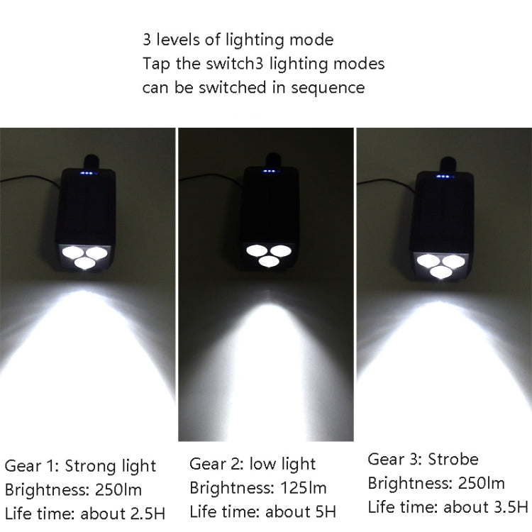 TG-ZX019 Solar Bicycle Headlight Flashlight Night Riding Strong Light USB Charging Rainproof Light(Blue) - Headlights by buy2fix | Online Shopping UK | buy2fix