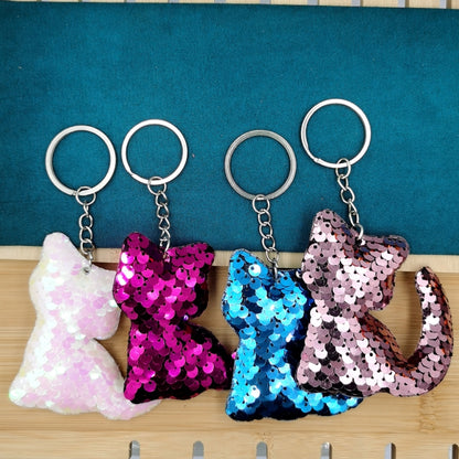 10 PCS PET Sequins Reflective Cat Keychain Bag Car Pendant, Colour: White Colorful - In Car by buy2fix | Online Shopping UK | buy2fix