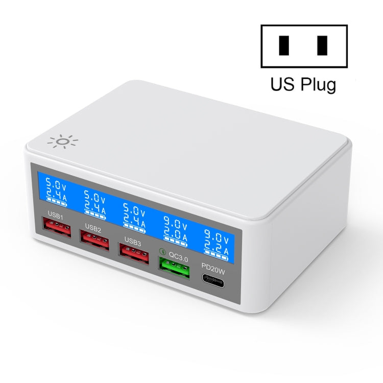 618 QC3.0 + PD20W + 3 x USB Ports Charger with Smart LCD Display, US Plug (White) - Multifunction Charger by buy2fix | Online Shopping UK | buy2fix