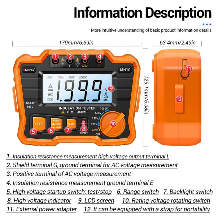 ANENG MH10 Digital High Precision Insulation Resistance Tester(Blue) - Consumer Electronics by ANENG | Online Shopping UK | buy2fix