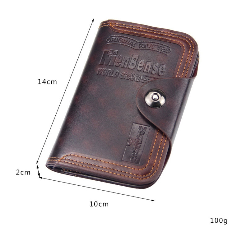 Menbense Short Fashion Leisure Magnetic Buckle Large Capacity 3 Fold Male Wallet(Dark Brown) - Wallets by Menbense | Online Shopping UK | buy2fix