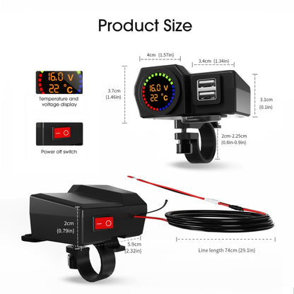 WUPP CS-1747A1 Motorcycle Voltage Temperature Digital Display Double USB Phone Charger - In Car by WUPP | Online Shopping UK | buy2fix