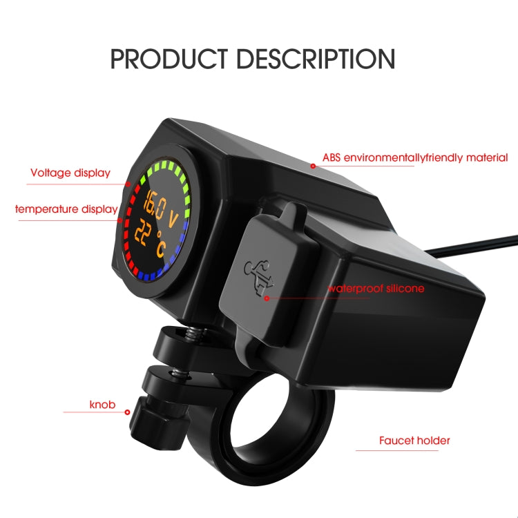 WUPP CS-1747A1 Motorcycle Voltage Temperature Digital Display Double USB Phone Charger - In Car by WUPP | Online Shopping UK | buy2fix