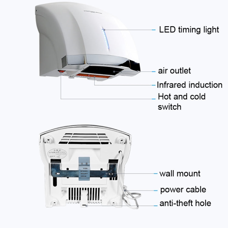 Interhasa  220V 1800W Hot and Cold Switching Electric Hand Dryer,Model: A1002 Gold,CN Plug - Home & Garden by buy2fix | Online Shopping UK | buy2fix