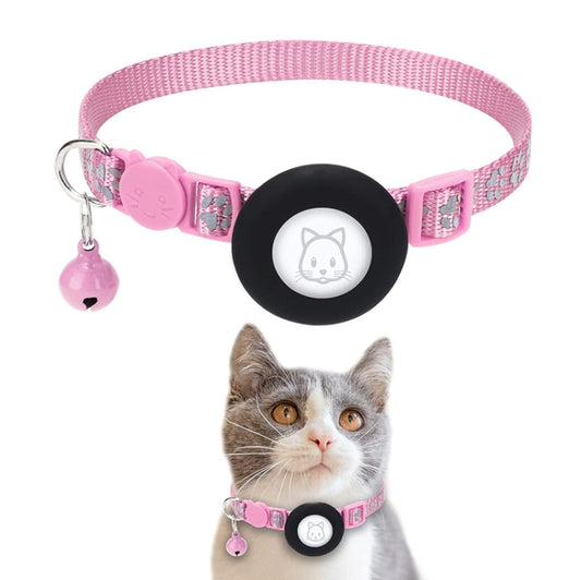 Pet Cat Reflective Collar with Bell for Airtag Tracker(Pink) -  by buy2fix | Online Shopping UK | buy2fix