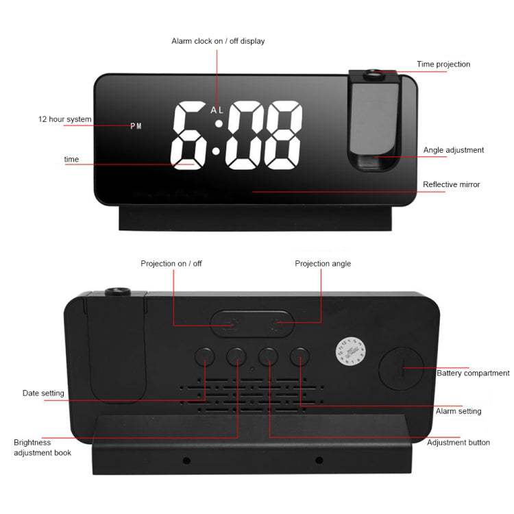 S282 Multifunctional Silent Electronic Digital Projection Clock(Black Shell Green Light) - Novelty Clock by buy2fix | Online Shopping UK | buy2fix