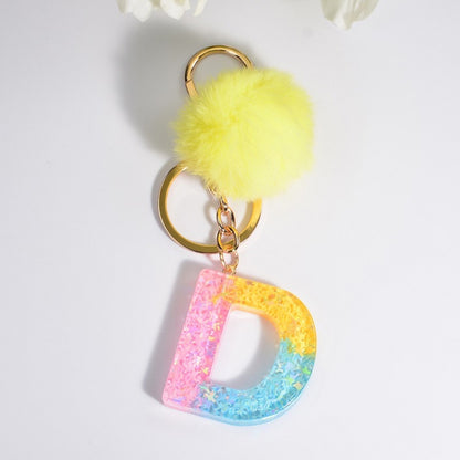 2 PCS Crystal Epoxy Rainbow Color Keychain Hair Ball Ladies Bag Pendant(D) - In Car by buy2fix | Online Shopping UK | buy2fix