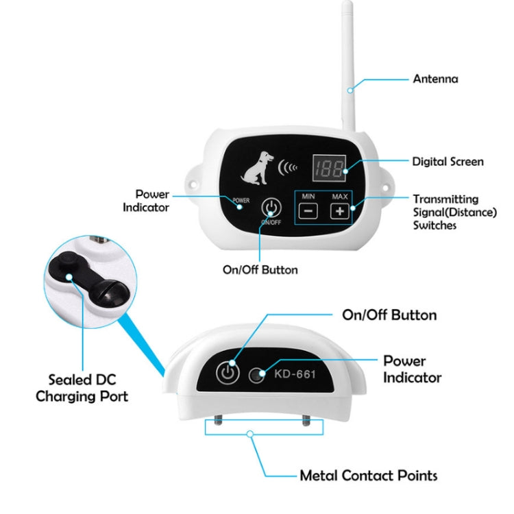 KD-661 500m Wireless Electric Dog Pet Fence Shock Collar,Spec: For Two Dog(EU Plug) - Home & Garden by buy2fix | Online Shopping UK | buy2fix