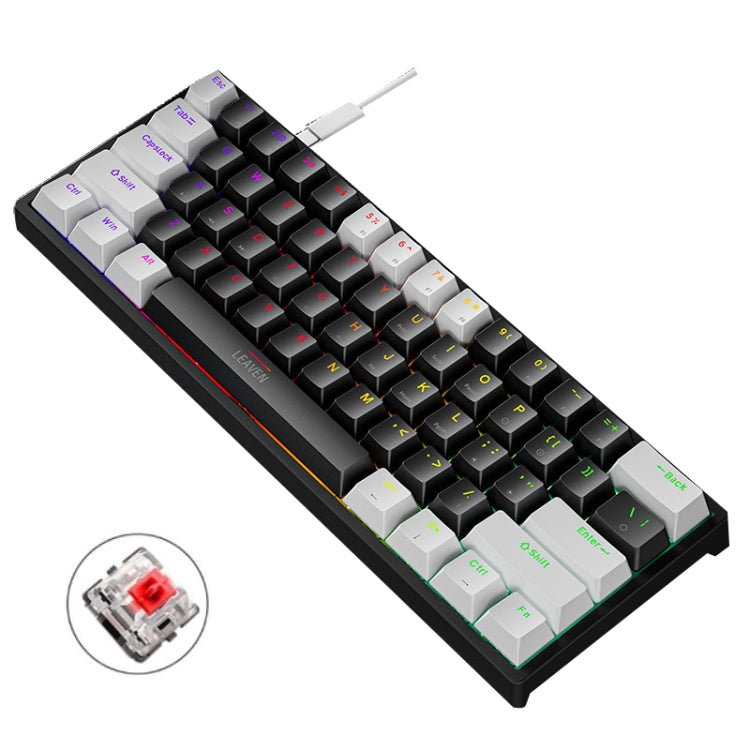 LEAVEN K620 61 Keys Hot Plug-in Glowing Game Wired Mechanical Keyboard, Cable Length: 1.8m, Color: White Black Red Shaft - Wired Keyboard by LEAVEN | Online Shopping UK | buy2fix