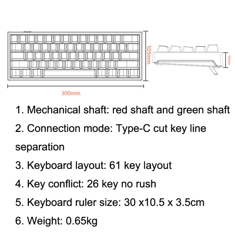 LEAVEN K620 61 Keys Hot Plug-in Glowing Game Wired Mechanical Keyboard, Cable Length: 1.8m, Color: White Black Red Shaft - Wired Keyboard by LEAVEN | Online Shopping UK | buy2fix