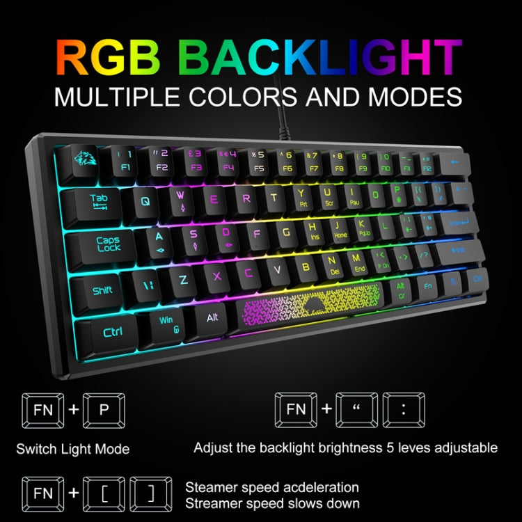 ZIYOULANG K61 62 Keys Game RGB Lighting Notebook Wired Keyboard, Cable Length: 1.5m(Black) - Wired Keyboard by ZIYOULANG | Online Shopping UK | buy2fix