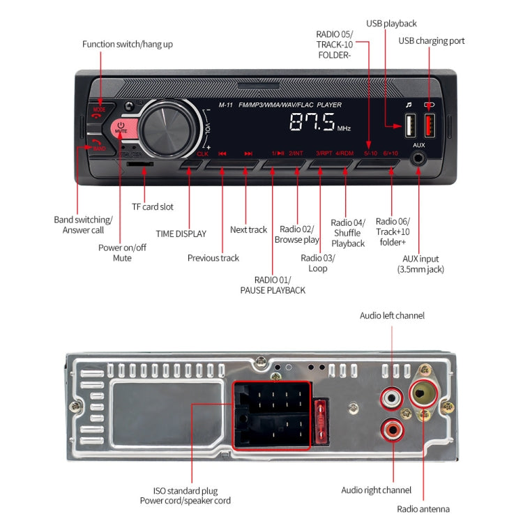 A3032 Car Bluetooth MP3 Player ISO Interface EQ Sound Effect Fast Charge Colorful Button Radio(Black) - In Car by buy2fix | Online Shopping UK | buy2fix