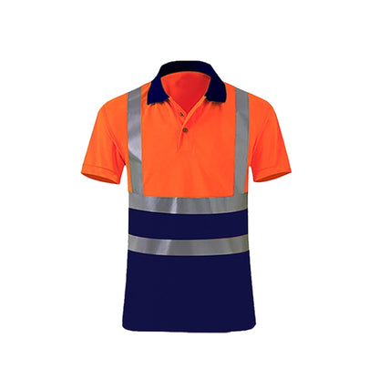 Reflective Quick-drying T-shirt Lapel Short-sleeved Safety Work Shirt, Size: M(Orange Red +Navy Blue) - Workplace Safety Supplies by buy2fix | Online Shopping UK | buy2fix