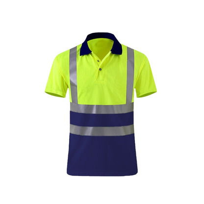 Reflective Quick-drying T-shirt Lapel Short-sleeved Safety Work Shirt, Size: XXXL(Fluorescent +Navy Blue) - Workplace Safety Supplies by buy2fix | Online Shopping UK | buy2fix