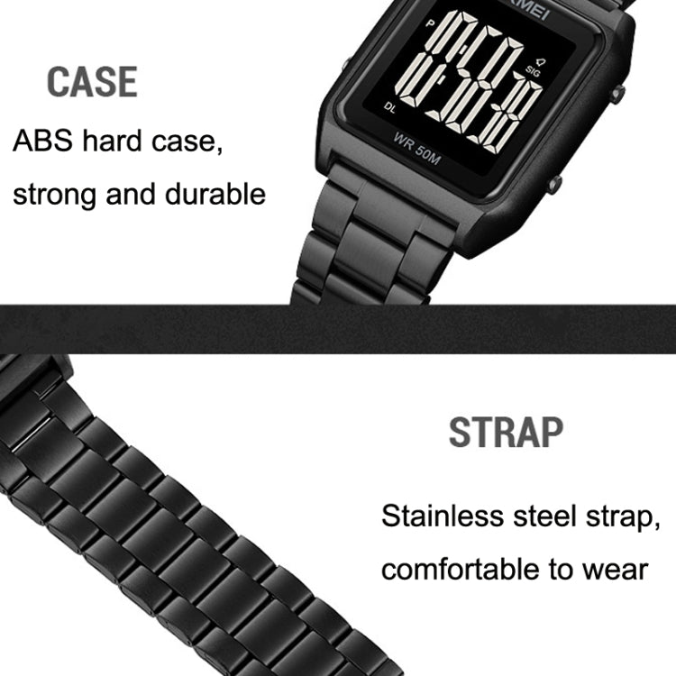 SKMEI 1879 Square Large Screen Men Steel Belt Multi-function EL Luminous Watch, Color: Black Black Machine - Metal Strap Watches by SKMEI | Online Shopping UK | buy2fix