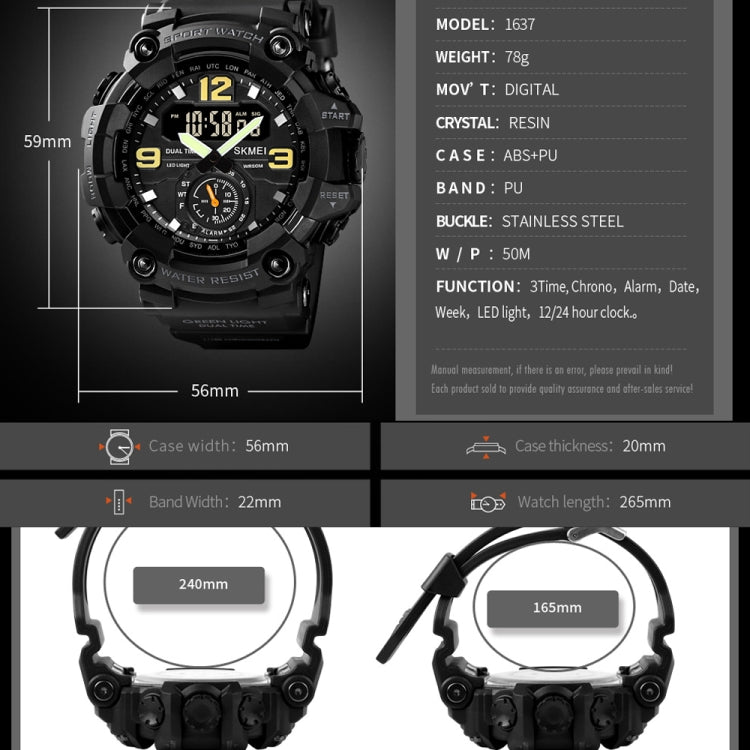 SKMEI 1637 Sports Digital Display Outdoor Shockproof Plastic Large Dial Men Watch, Color: Black - LED Digital Watches by SKMEI | Online Shopping UK | buy2fix