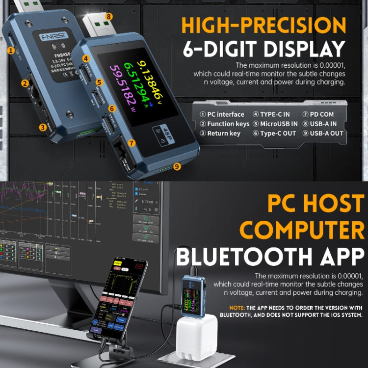FNIRSI FNB48P USB Mobile Phone DC Power Charger Detector, Color: Without Bluetooth Black - Current & Voltage Tester by FNIRSI | Online Shopping UK | buy2fix