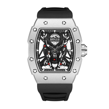 BAOGELA 224145 Barrel Skeleton Waterproof Sports Stainless Steel Silicone Men Watch(Steel Shell Black Belt) - Silicone Strap Watches by BAOGELA | Online Shopping UK | buy2fix