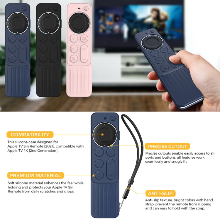 For Apple TV Siri Remote 2/3 AhaStyle PT166 Remote Controller Silicone Protective Case Striped Non-Slip Anti-Drop Cover(Midnight Blue) - Remote Control Covers by AhaStyle | Online Shopping UK | buy2fix