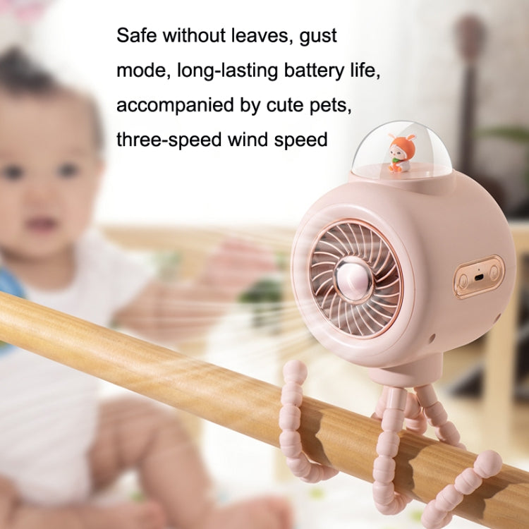 Baby Stroller Fan Home Mute Outdoor Cooling Portable Rabbit Octopus Fan With Shake Head (White) - Electric Fans by buy2fix | Online Shopping UK | buy2fix