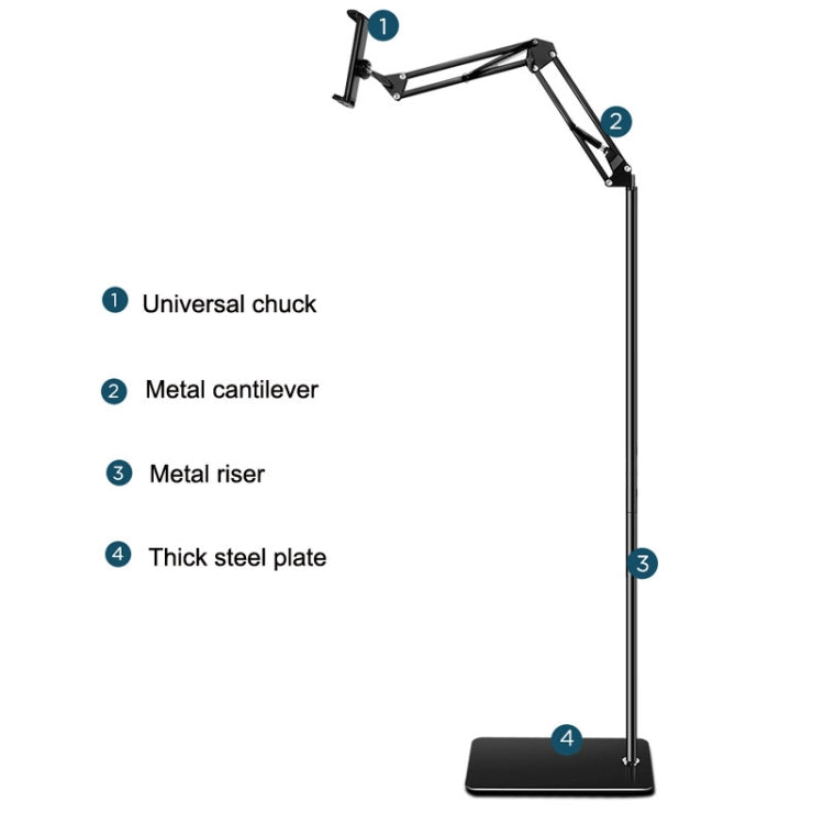 155cm Mobile Phone Tablet Live Broadcast Bedside Lifting Bracket Cantilever Floor Stand (Black) - Lazy Bracket by buy2fix | Online Shopping UK | buy2fix