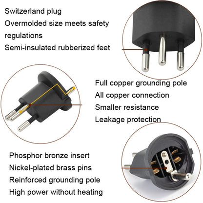 EU to Switzerland Convertible Plug With Ground Wire Travel Adaptor(Black) - Plug Adaptor by buy2fix | Online Shopping UK | buy2fix