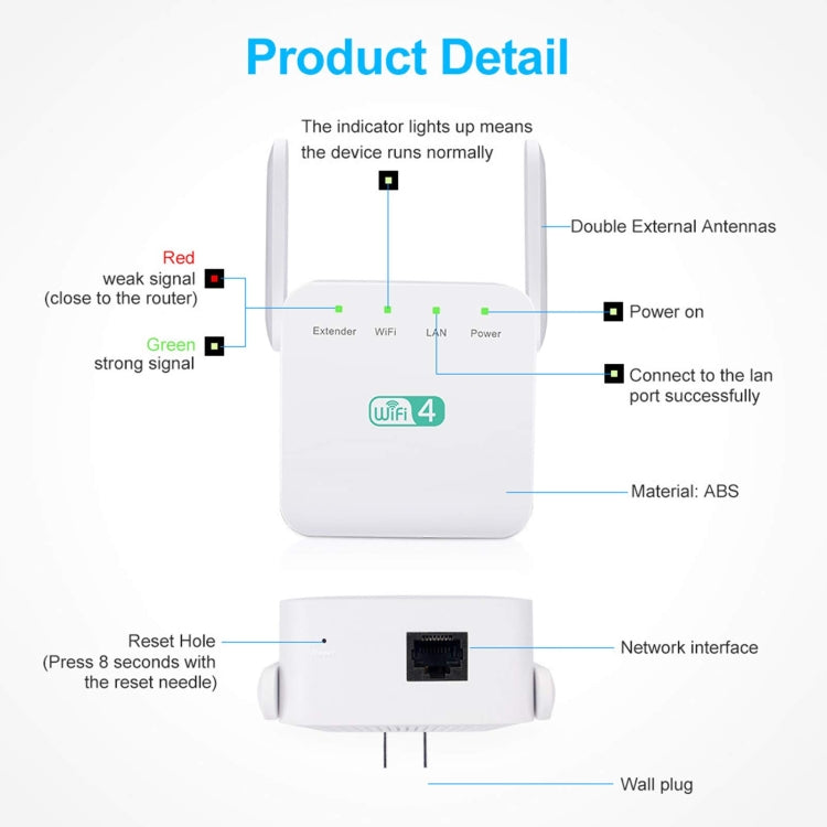 2.4G 300M Wi-Fi Amplifier Long Range WiFi Repeater Wireless Signal Booster US Plug Black - Broadband Amplifiers by buy2fix | Online Shopping UK | buy2fix