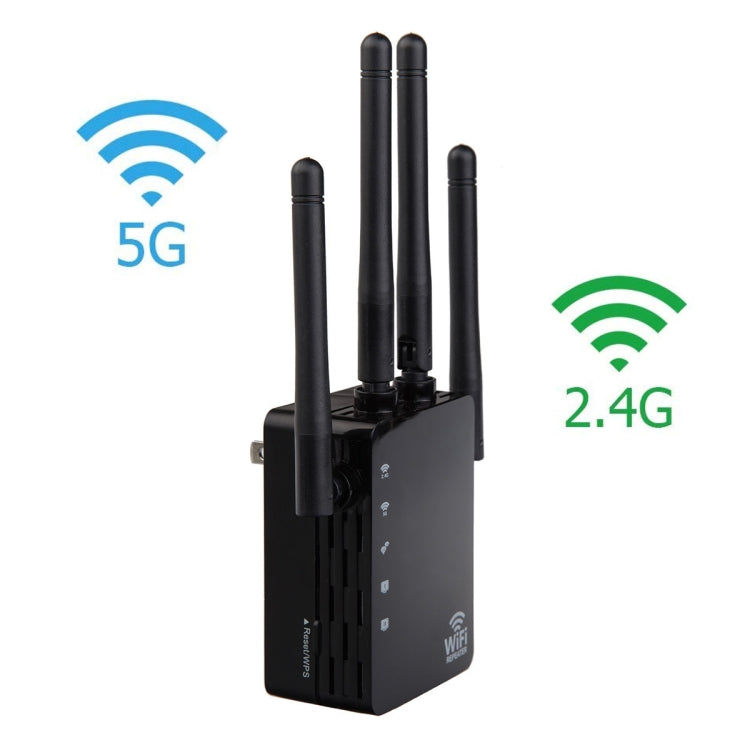 5G/2.4G 1200Mbps WiFi Range Extender WiFi Repeater With 2 Ethernet Ports EU Plug Black - Broadband Amplifiers by buy2fix | Online Shopping UK | buy2fix