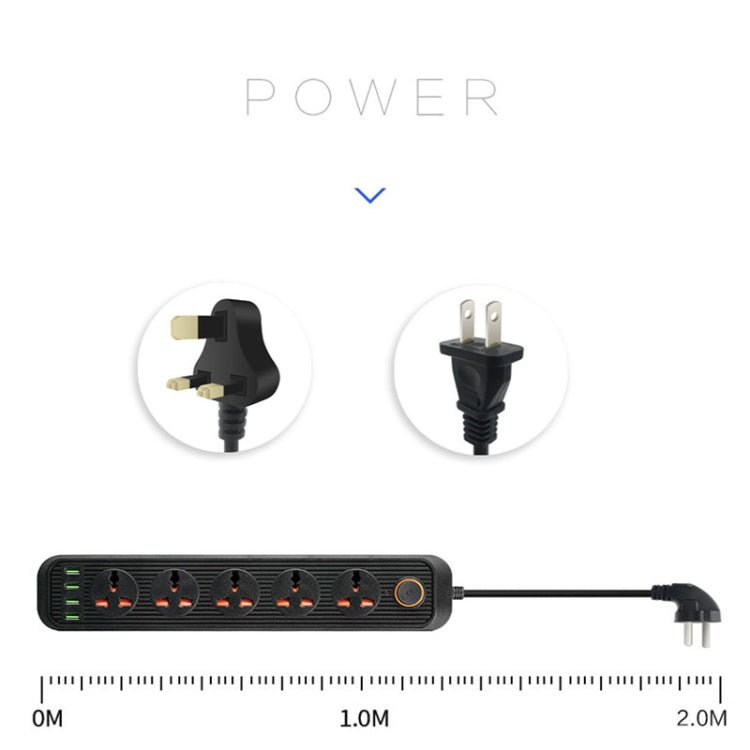 A03 2m 3000W 5 Plugs + 4-USB Ports Multifunctional Flame-retardant Socket with Switch(UK Plug) - Extension Socket by buy2fix | Online Shopping UK | buy2fix