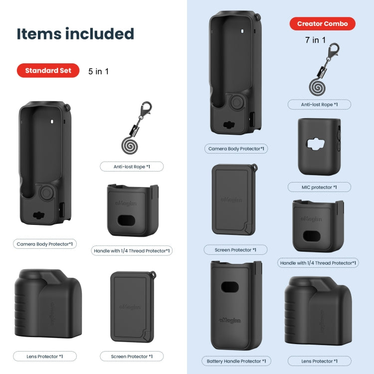 For DJI Osmo Pocket 3 AMagisn Silicone Protection Case Movement Camera Accessories, Style: 5 In 1 Gray - Case & Bags by aMagisn | Online Shopping UK | buy2fix