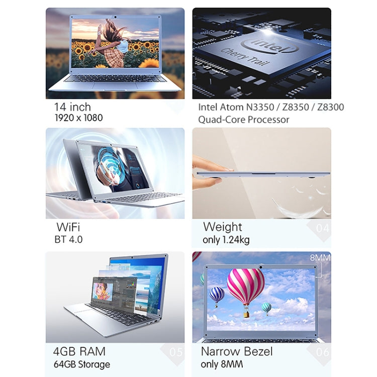 Jumper EZbook S5 Laptop, 14.0 inch, 4GB+64GB, Windows 11 Intel N3350 / Z8350 / Z8300 Random CPU Delivery, Support TF Card & Bluetooth & Dual WiFi & Mini HDMI, EU Plug(Dark Gray) - Jumper by buy2fix | Online Shopping UK | buy2fix